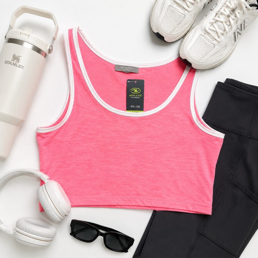 Athletic Works Neon Pink Sports Bra Crop Top XXL Activewear